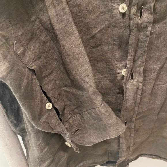 Liu Jo Uomo 100% Linen Military Green Summer Shirt Long Sleeves Size 15 1/2 - Picture 5 of 9